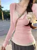 Camiseta de Encaje Estilo Puro Bm de Dos Piezas Falsas de Manga Larga para Mujer Primavera y Otoño Francesa de Gama Alta Ajustada Dulce Picante Top