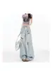 Jeans de pierna ancha rotos azul claro para mujer, pantalones rectos holgados de cintura alta para el verano, pantalones de pierna ancha fluidos para mujer