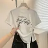 Camiseta Branca Regular de Manga Curta para Mulheres 2026 Novo Verão Tamanho Plus Size MM Gordas Cintura Marcada Emagrecedora Fenda Irregular Top