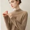 Suéter de cachemira 100% pura para mujer para otoño e invierno, con tejido de punto de doble hebra de siete agujas, diseño engrosado, cuello semi-alto y estilo de manga raglán