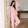 Pijama de Manga Larga y Pantalón Largo para Mujer al por Mayor en Stock, Nuevo Otoño 7030 Algodón Acanalado de Colores, Adecuado para Usar Afuera, Uso en Casa