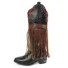 Novas botas western cowboy longas femininas estilo europeu e americano, com rebites, bico fino e fecho de fivela, projetadas para vendas transfronteiriças