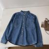 [Recomendación Principal] Estilo Coreano Casual de Principios de Otoño Más Fácil de Combinar Camisa de Mezclilla para Mujer Holgada Casual La Más Fácil de Combinar Top