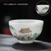 Nuevo estilo chino semilla de hielo simple quema maestra taza de té grasa de oveja jade pintado a mano taza de té Qianli Jiangshan taza de té personal de cerámica