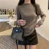 Suéter de Punto Elegante de Color Sólido con Mangas Largas para Mujer Invierno 2025 Cuello Alto Sencillo Versátil Moda Vintage Top