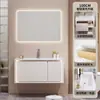 Nuevo Panel de Puerta Pintado de Madera de Caucho Yida con Luz Ambiental Combinación de Gabinete de Baño Lavabo Integrado de Cerámica Gabinete para Lavabo