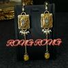Brincos de orelha quadrados estilo antigo vintage médio, novo estilo chinês, imitação de ágata, caqui, ruyi, retrô, borla longa