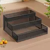 Estante para condimentos para uso doméstico, almacenamiento de especias de varios niveles estilo escalera, simple estante de exhibición de condimentos de arte en hierro para encimeras de cocina