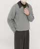 Suéter de cuello polo acanalado, con bloques de color y estilo vintage para hombre, ajuste casual y relajado, suéter de punto suelto para otoño e invierno
