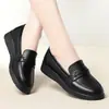 Sapatos Casuais de Couro Macio Confortáveis, Bico Redondo, Estilo Britânico, para Mães de Meia-Idade e Idosas, Sola Plana, Estilo Primavera e Outono
