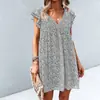 Vestido Floral Suelto para Mujer de Amazon Europeo y Americano 2023v Cuello Sexy Manga Corta Falda de Gasa Nuevo Producto de Verano
