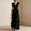 Moda Femenina Europea y Americana Otoño 2026: Nuevo Vestido Largo de Lujo Ligero de Gama Alta, Vestido de Color Sólido Estilo Francés
