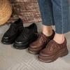 Zapatos Pequeños de Cuero Estilo Británico para Mujer, Zapatos de Plataforma de Suela Gruesa, Zapatos de Tacón Único Retro Versátiles de 10 cm para Mujer
