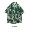 Camisa de Manga Curta Estilo Hong Kong para Homens e Mulheres Casal Verão Solta Fina Havaiana Praia Floral Meia Manga Camisa Floral