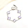 Pulsera de Flor de Cinco Hojas de Nácar y Trébol de Cuatro Hojas Doble Cara de 13 mm Estilo Ins Europeo y Americano Chapado en Oro de 18 Quilates Joyería de Mano Directo de Fábrica Venta al por Mayor
