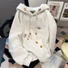 Sudadera con capucha bordada estilo coreano de dibujos animados para mujer, primavera, otoño e invierno, forro polar, gruesa, holgada, estilo perezoso, tacto de alta gama, chaqueta gris