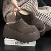 Novas Peças de Outerwear Outono e Inverno Meia-Pantufa com Solado Grosso para Aumentar a Altura, Biqueira, para Mulheres, Couro Nobuck Preguiçosas Pessoas Baixas, Sapatos Femininos Plataforma Dedão