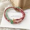 Pulsera de Piedra Natural Dopamina con Costuras y Cuentas Pulsera Francesa Vintage de Nicho Elástica Doble Capa Pulsera Vintage Estilo Guofeng