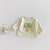 [Sem Trocas ou Devoluções] Camiseta com Aplique de Desenho para Bebê 2026 Novo Estilo Primavera Camisa Base Listrada com Letras para Meninos Tendência