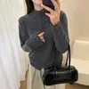 Cardigan de tricô vazado com gola semi-alta, estilo moderno e simples, suéter de crochê liso feminino, novidade outono 2026