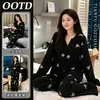Elegante pijama casual de dibujos animados para mujer, de manga larga y pierna larga, dulce y cómodo, perfecto para el verano, creando un conjunto de ropa de estar relajado y cómodo.