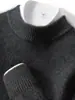 Suéter de cachemir 100% puro para hombre con cuello alto medio, tejido cálido de otoño e invierno, camisa base de color liso estilo business casual
