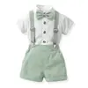 Roupa Masculina Camisa Manga Curta Gravata Borboleta Suspensório Shorts Conjunto de Duas Peças Vestido para Festa de Aniversário Fornecimento Transfronteiriço