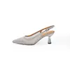 Zapatos de Mujer Grape Mom con Pedrería Brillante, Sandalias de Tacón Alto sin Espalda de Malla, Modelo Nuevo 2026, Punta Fina, Tacón Grueso, Estilo Hada, Zapatos de Salón Versátiles