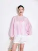 Camisa Branca de Renda Nanyou Quality 2026 Primavera Nova Estilo Francês com Mangas Bufantes Soltas e Bordado Vazado