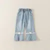 Pantalones de Campana Nuevos de Moda Lindos para Niñas, Colección Primavera-Otoño 2026, Ribete de Encaje de Dibujos Animados Suave, Pantalones de Abrigo de Otoño