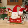 Enfeite de Porta de Natal de Três Cabeças Velhinho Boneco de Neve Rena Placa de Madeira Decoração Boneco de Natal Guirlanda de Casa Decoração