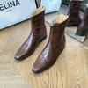Botines de Tobillo con Punta Estilo Retro Francés y Cremallera Trasera, Novedad Otoño 2025 Botas Cortas Estilo Martin con Tacón Grueso de Piel Sintética
