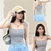 7611 # Chaleco Sexy, de Moda, Dulce y Picante, Almohadilla para Sujetador de Tirantes de Manga Corta, Chaleco Ajustado y Top Adelgazante para Ropa Interior y Exterior