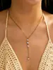 Collar con Forma de Y Estilo Resort Europeo y Americano, Acero Inoxidable Chapado en Oro de 18 Quilates, Moderna Cadena para Clavícula con Borla de Circonita y Perla