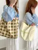 Bolsa Grande Versátil Estilo Coreano Estilo Perezoso de Nailon a Cuadros Frescos Doble Cara con Gran Capacidad Bolsa Dulce Estampada con Letras para Mujer