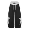 Pantalones de Chándal con Bordado de Parche de Pentagrama y Dobladillo Curvo para Hombre, Diseño de Moda Urbana, Pantalones Anchos de Pierna Ancha de Corte Amplio, Bloques de Color