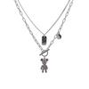 Acero de titanio nuevo grabado retro viejo oso violento collar cuadrado viento frío personalidad accesorios nicho moderno cadena suéter
