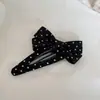 Amante de Bolinhas! Presilha de Cabelo Preta e Branca com Bolinhas e Laço Estilo Francês, Presilha Doce e Versátil para Franja, Grampo para Cabelos Soltos