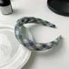Faixa de cabelo xadrez coreana para primavera e verão, tiara doce Mori para mulheres, top de caveira, faixa de cabelo de esponja, grampo de cabelo de rede para cabelo