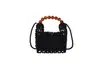 Bolsa de Palha Tecida com Pérolas Artesanal de Luxo para Mulheres, Nova Bolsa Saco da Moda, Bolsa de Mão Tendência Vazada para Noite