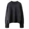 Pesado espessado puro cashmere escovado malhas pulôver top escovado suéter solto gola redonda base camisa macia