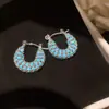 Pendientes de Flor de Resina Azul con Aguja de Plata Retro Estilo Étnico, Pendientes de Lujo Ligero de Gama Alta, Pendientes Frescos y Elegantes para Mujer