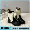 Botines Martin de Suela Gruesa para Mujer 2026 Nuevo Otoño Bloque de Color Vintage Tacón Grueso Botas de Caballero Versátiles Botas Vaqueras Occidentales