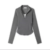 Blusa de Manga Longa com Meio Zíper Estilo Coreano Falsa de Duas Peças para Mulheres Patchwork Franzido Lateral Emagrecedor Decote V Ajustada