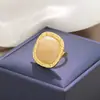 Joia Cruzada Europeia e Americana, Anel Aberto Quadrado com Pedra Preciosa Degradê Estilo Vintage, Design Ins Anel Olho de Gato