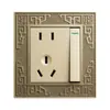 Tomada Elétrica Internacional Tipo 86 Painel Retrô Doméstico Antigo Chinês Liga de Zinco Bronze Interruptor de Energia de Cinco Furos de Parede