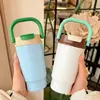 Taza Termo de Acero Inoxidable 316 de Alta Calidad Cuidadosamente Seleccionada con Doble Popote y Taza de Café, Vaso de Agua Portátil para Exteriores con Asa