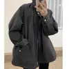 Casaco Trench Coat Feminino Longo de Outono Coreano Niche Retro com Gola Alta, Design de Capa, Bolso Grande, Corte Solto Versátil e Manga Longa