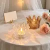 Portavelas de Vidrio Transparente con Forma de Corona Creativa Base de Vela para Iluminación de Ambiente en Hogar, Bar, Restaurante, Boda Adorno Decorativo