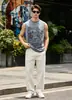 Fábrica de Origem Camiseta Regata Vintage Estilo Americano com Estampa de Letras e Gola Redonda para Homens, Nova Blusa Casual Solta de Verão para Mulheres